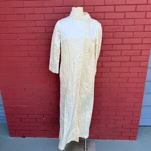 Vintage‎ Sommer Hostess Robe Medium Quilted Gold Trim Lounge Long Sleeve